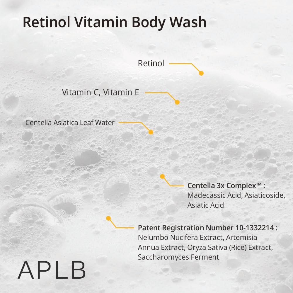 4. APLB Retinol Vitamin C Vitamin E Body Wash – ingredienti con retinolo, vitamina C, vitamina E e Centella Asiatica