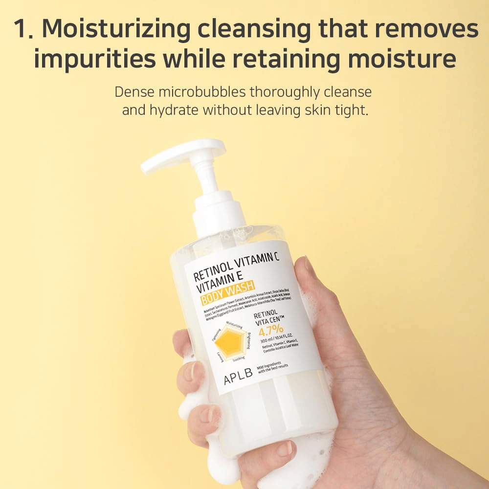 2. APLB Retinol Vitamin C Vitamin E Body Wash – detergente doccia delicato con microbolle che puliscono senza seccare la pelle