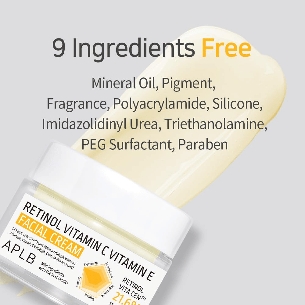 APLB Retinol Vitamin C Vitamin E Facial Cream privo di nove ingredienti selezionati