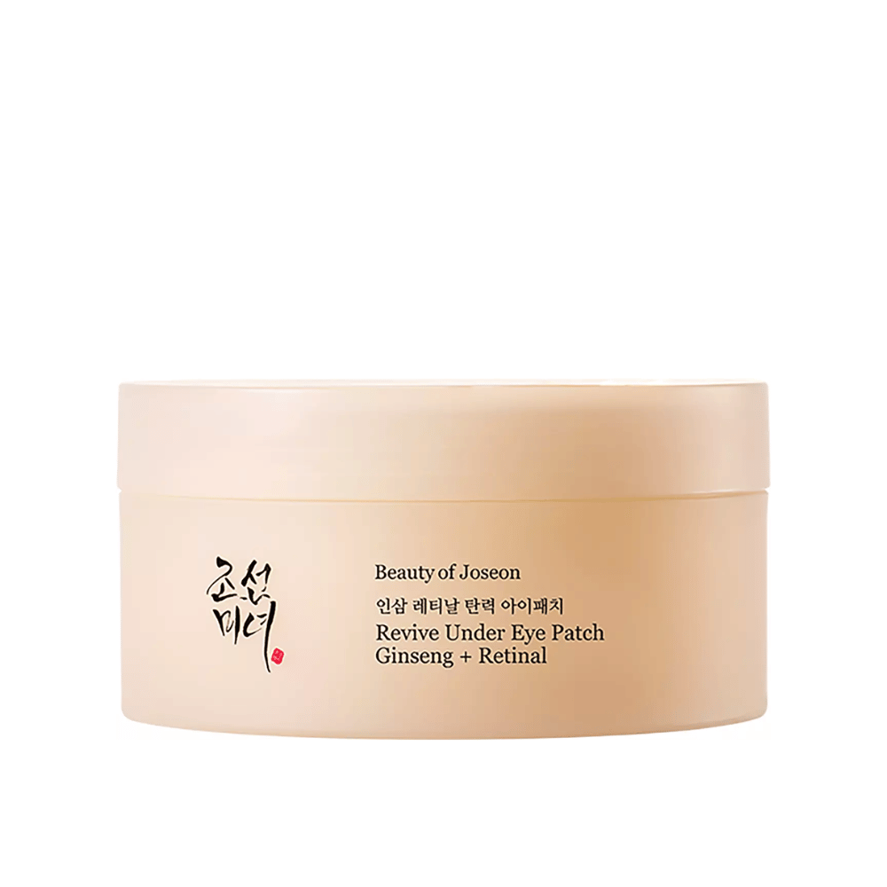 Beauty of Joseon Revive Under Eye Patch Ginseng + Retinal  in barattolo, patch per occhi coreane che aiutano a ridurre le linee sottili, le occhiaie e la secchezza intorno agli occhi.