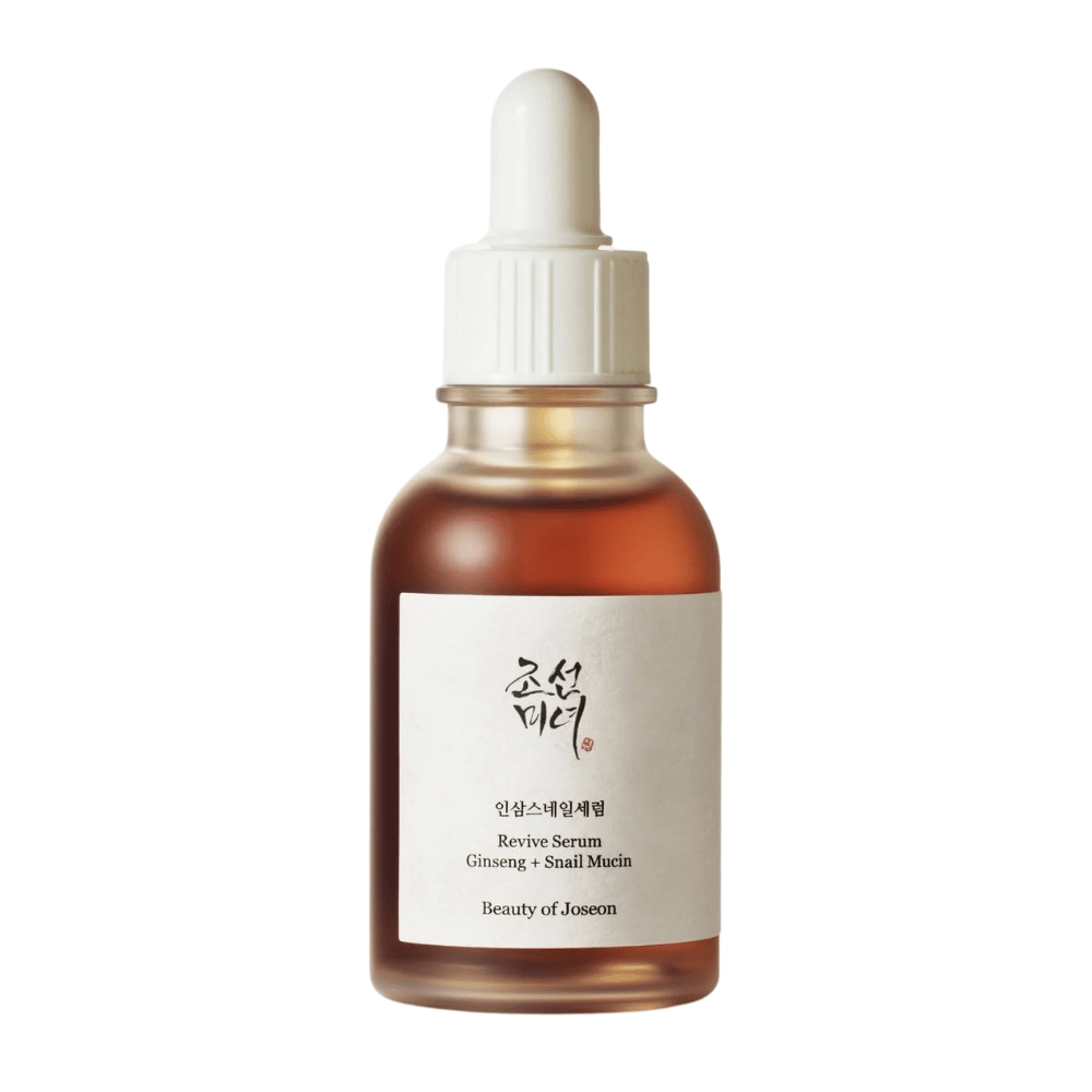 Immagine del prodotto di Beauty of Joseon Revive Serum Ginseng + Snail Mucin in flacone di vetro marrone – siero anti-età per una pelle più soda.
