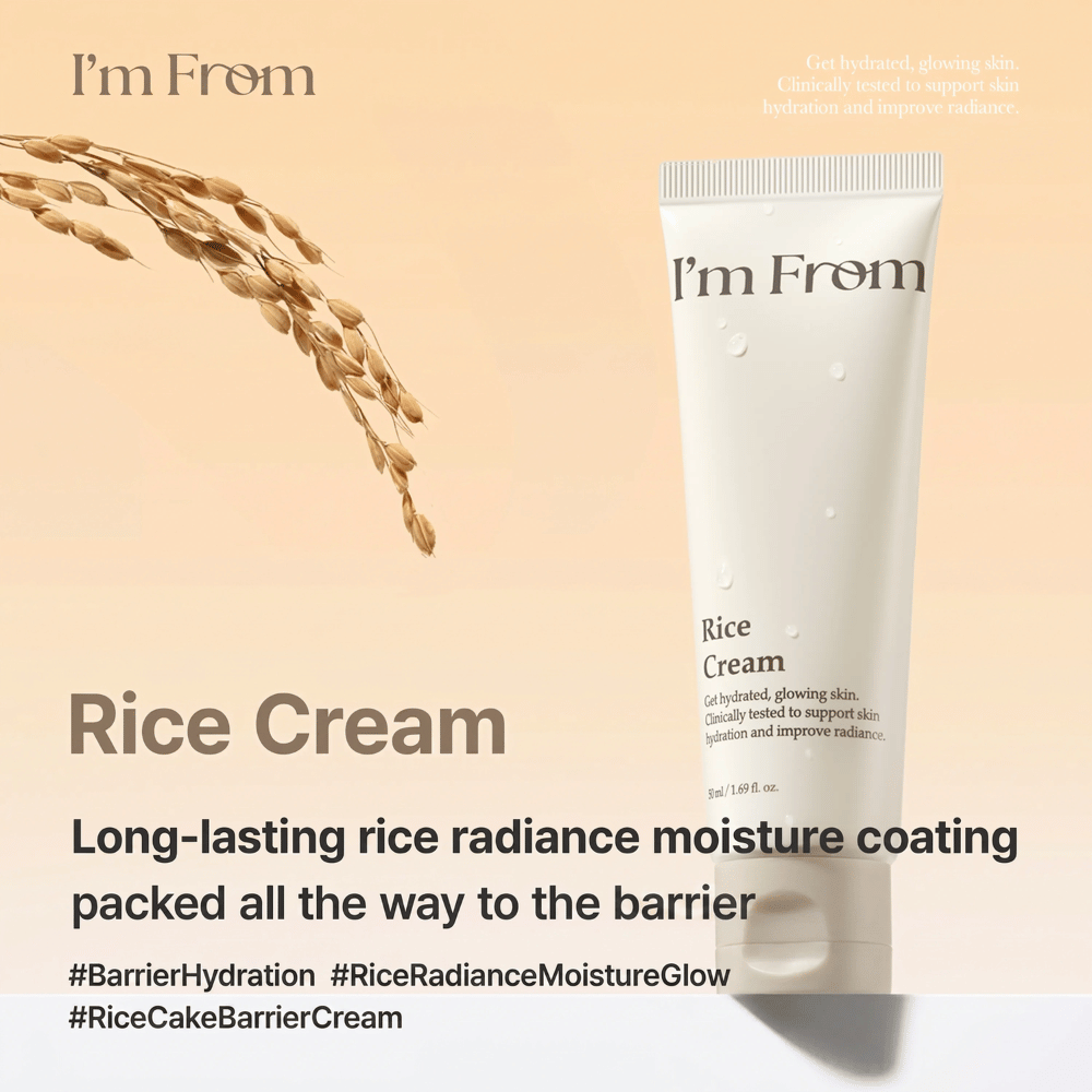 I'm From Rice Cream arricchita con riso di Yeoju che idrata, ammorbidisce e dona alla pelle una luminosità naturale