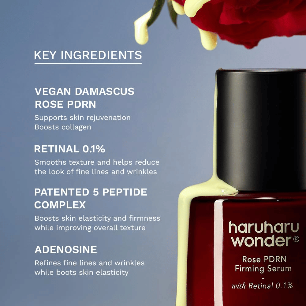 Haruharu Wonder Rose PDRN Firming Serum con Rose PDRN vegano, retinale 0,1%, peptidi e adenosina