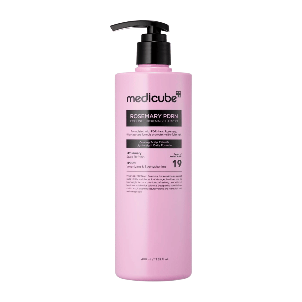Medicube Rosemary PDRN Cooling Thickening Shampoo in flacone con pompa da 400 ml per la cura quotidiana del cuoio capelluto e dei capelli