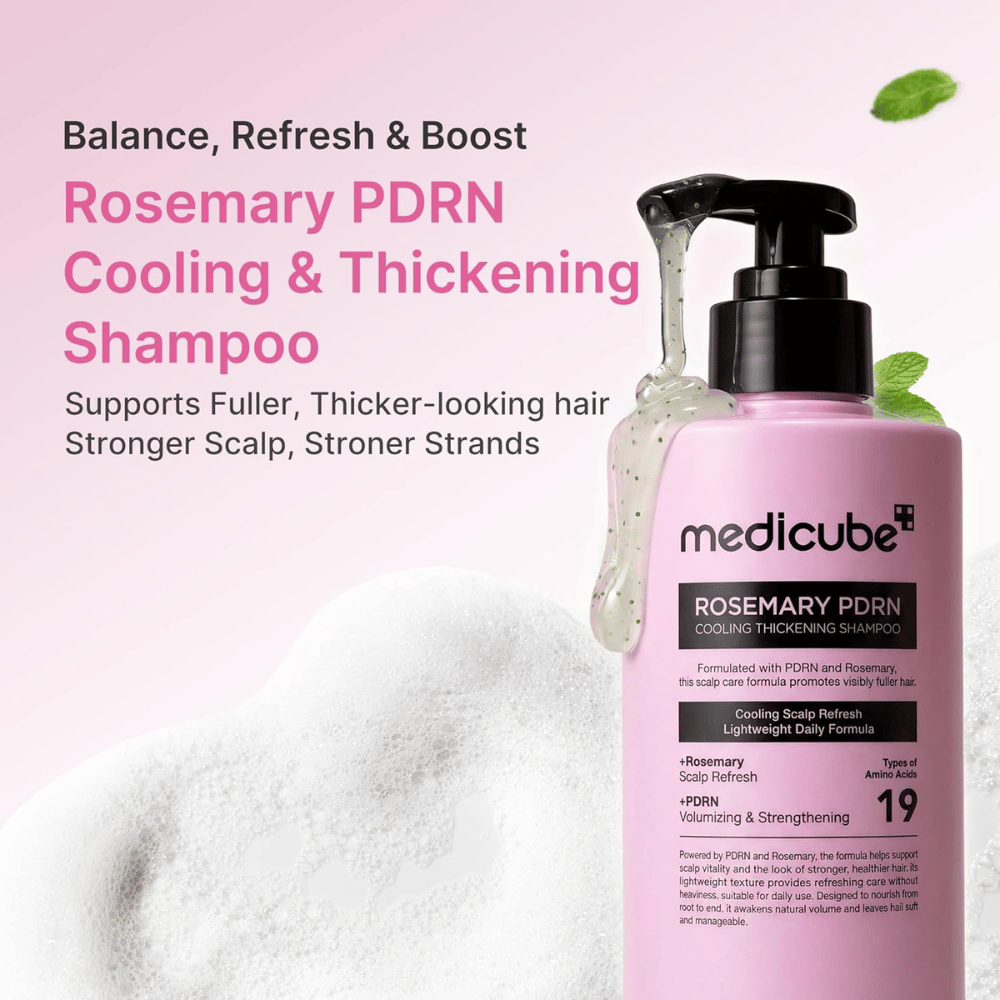Medicube Rosemary PDRN Cooling Thickening Shampoo che rinfresca il cuoio capelluto e dona capelli più spessi e forti