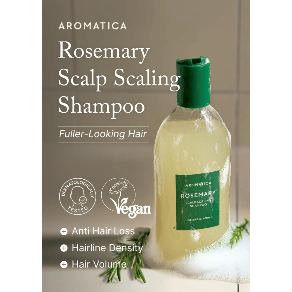 AROMATICA Rosemary Scalp Scaling Shampoo per la detersione e l’esfoliazione del cuoio capelluto che contribuisce a ridurre la caduta dei capelli, aumentare il volume dei capelli e mantenere un cuoio capelluto sano.