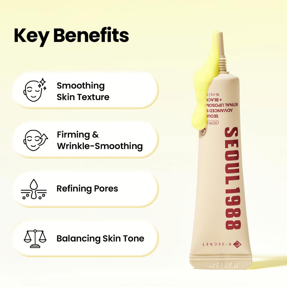 K-SECRET SEOUL 1988 Advanced Shot – trattamento skincare con retinal per una grana della pelle più uniforme, una sensazione di maggiore compattezza, un tono della pelle equilibrato e pori meno visibili.