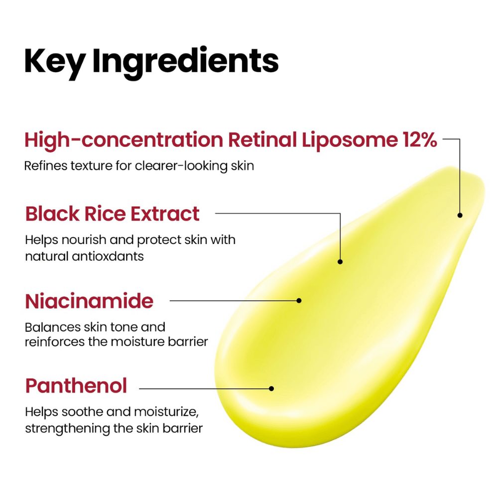 K-SECRET SEOUL 1988 Advanced Shot – formula concentrata con Retinal Liposome 12%, riso nero, niacinamide e pantenolo.