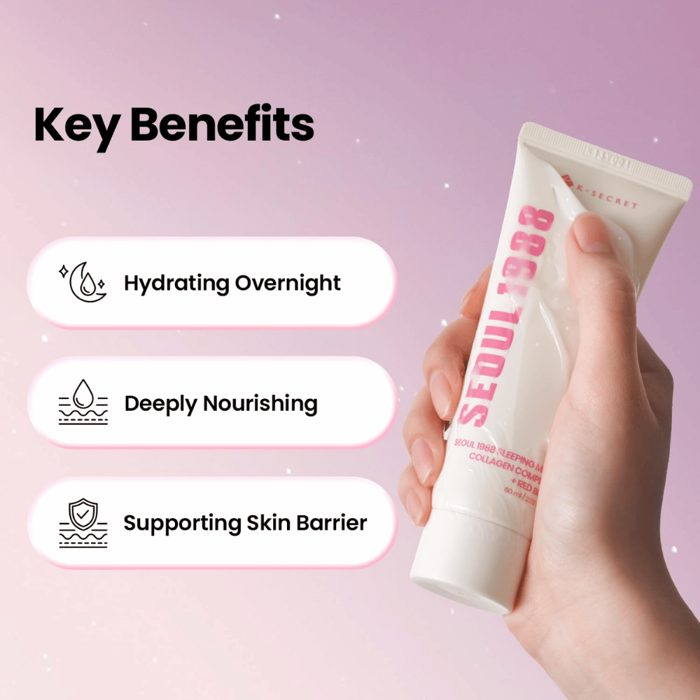 K-SECRET SEOUL 1988 Sleeping Mask – maschera notte idratante e nutriente che aiuta a rafforzare la barriera cutanea.