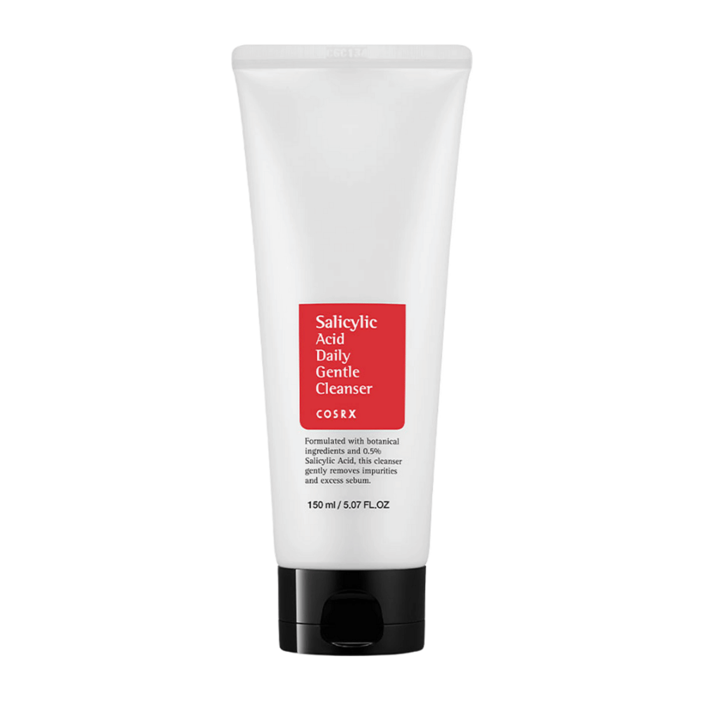 COSRX Salicylic Acid Daily Gentle Cleanser 150 ml in tubo bianco con tappo nero ed etichetta rossa.