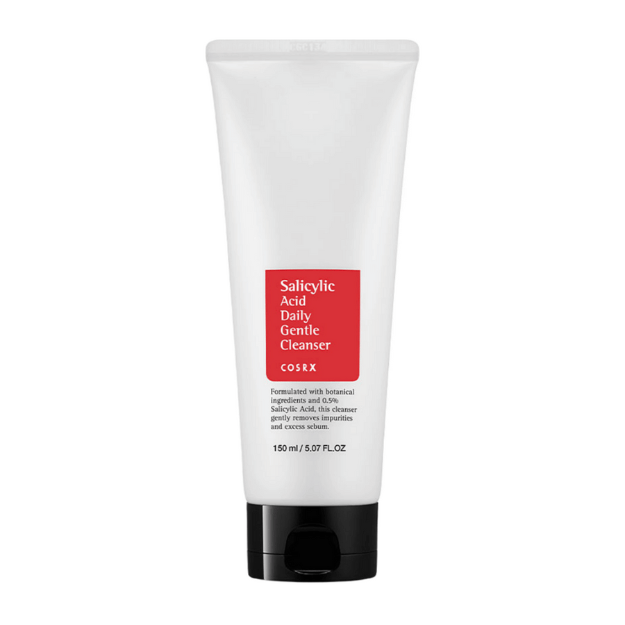 COSRX Salicylic Acid Daily Gentle Cleanser 150 ml i vit tub med svart kork och röd etikett.