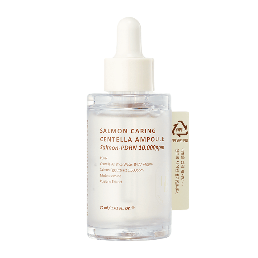 Heveblue Salmon Caring Centella Ampoule Salmon-PDRN 10,000ppm – siero coreano per calmare il rossore, rafforzare la barriera cutanea e idratare la pelle