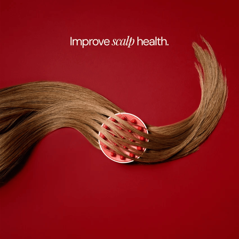 Scalp Massage Brush – spazzola massaggiante rossa e bianca con setole in silicone per il cuoio capelluto