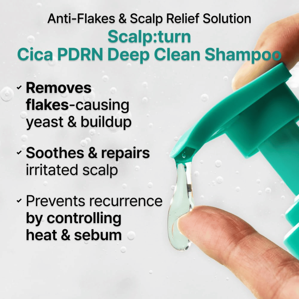 LILYEVE Scalp:Turn Cica PDRN Deep Clean Shampoo rimuove la forfora, lenisce il cuoio capelluto irritato e aiuta a controllare il sebo e i problemi del cuoio capelluto legati al calore.
