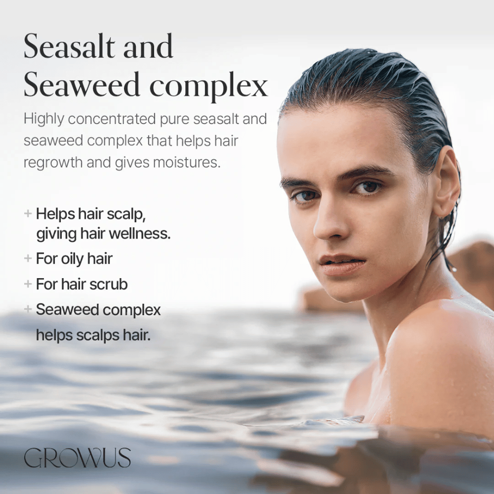 GROWUS Sea Salt Therapy Shampoo con complesso di alghe marine che calma il cuoio capelluto e adatto per capelli grassi