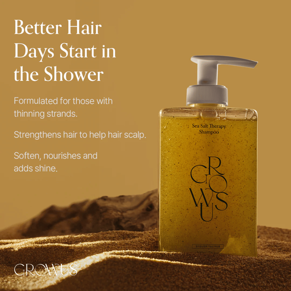 GROWUS Sea Salt Therapy Shampoo che rinforza i capelli sottili, dona lucentezza e cura il cuoio capelluto con sale marino