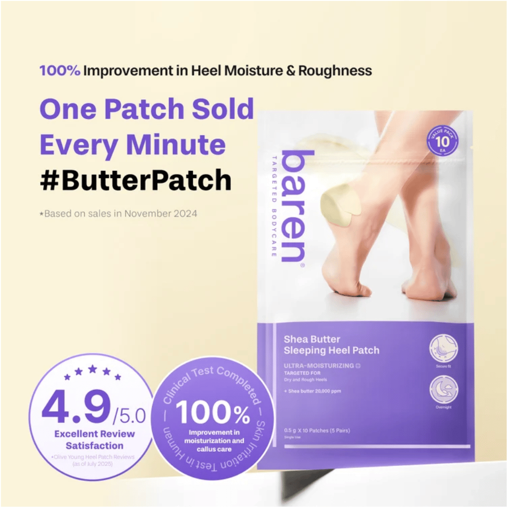 BAREN Shea Butter Sleeping Heel Patch – patch idratante per talloni più morbidi e meno ruvidi