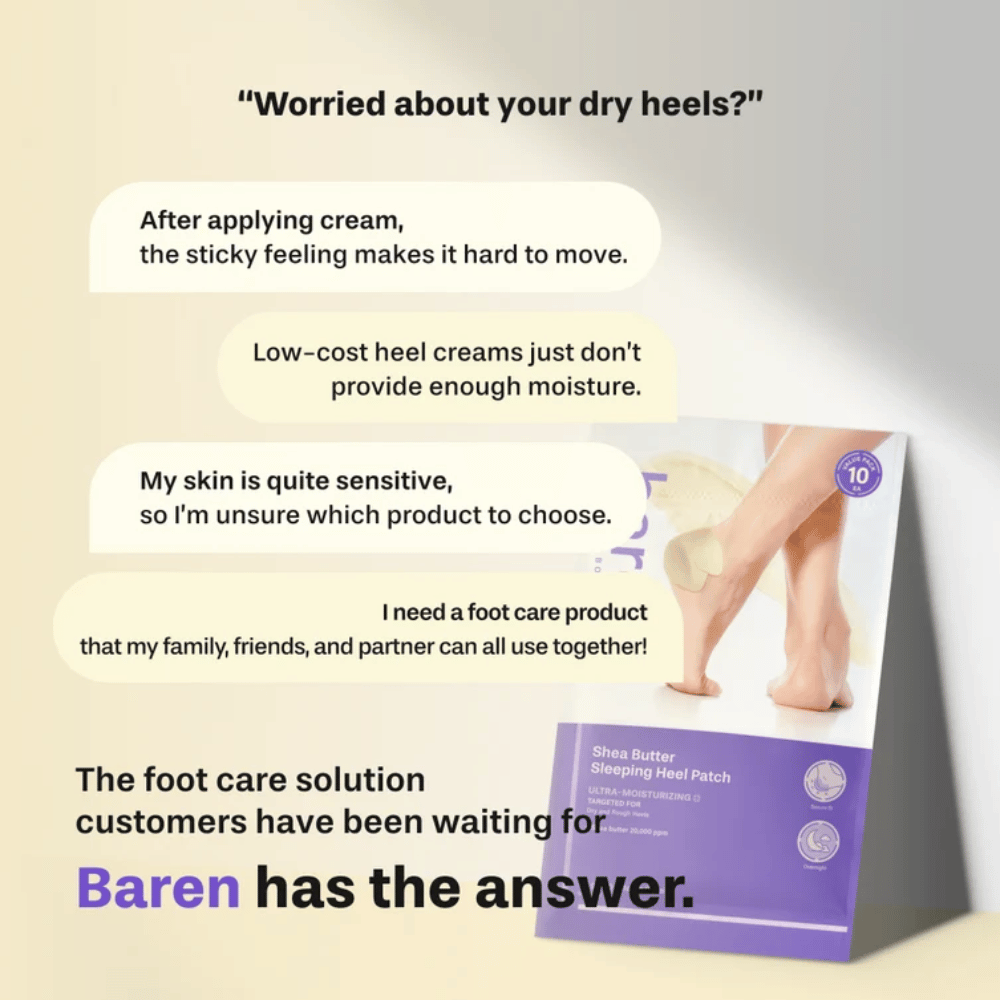 BAREN Shea Butter Sleeping Heel Patch – trattamento intensivo per piedi per talloni secchi e ruvidi