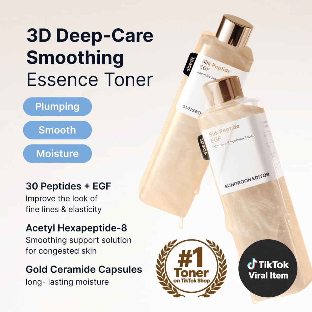 SUNGBOON EDITOR Silk Peptide EGF Intensive Smoothing Toner – essence toner con peptidi, EGF e ceramidi