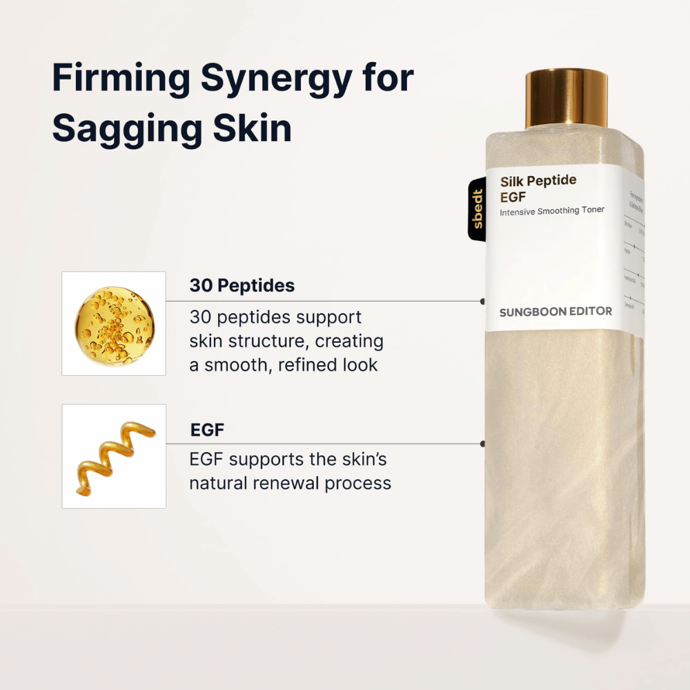 SUNGBOON EDITOR Silk Peptide EGF Intensive Smoothing Toner – tonico viso con 30 peptidi ed EGF per una pelle più uniforme