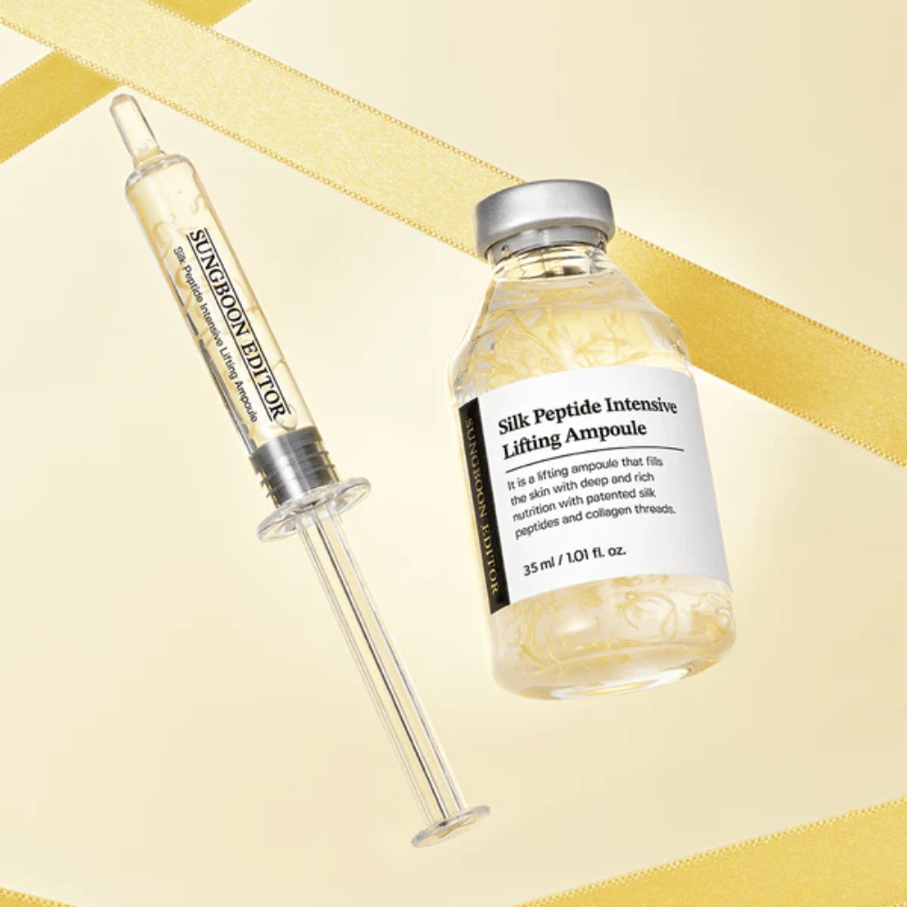 SUNGBOON EDITOR Silk Peptide Intensive Lifting Ampoule siero con peptidi di seta e collagene che idrata la pelle, migliora l'elasticità e rende la pelle più soda.