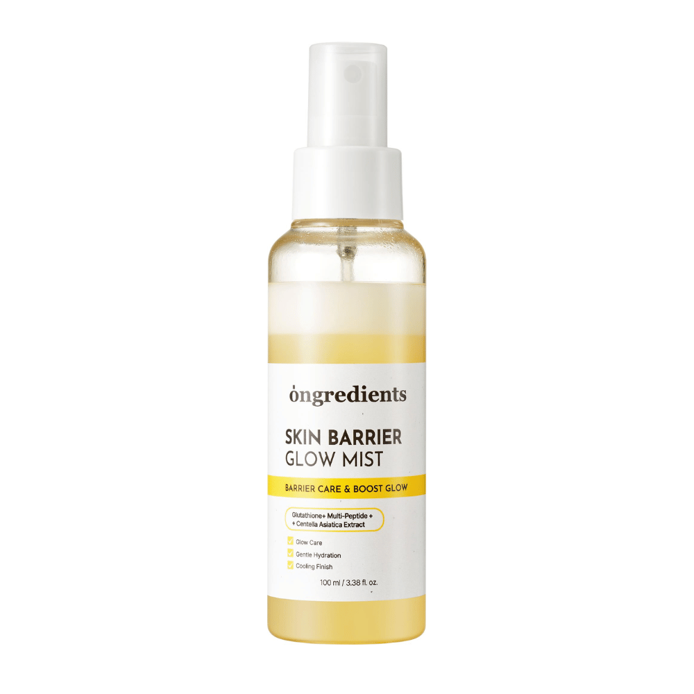 Ongredients Skin Barrier Glow Mist spray viso con formula a doppio strato che idrata la pelle, rinforza la barriera cutanea e dona una luminosità naturale.