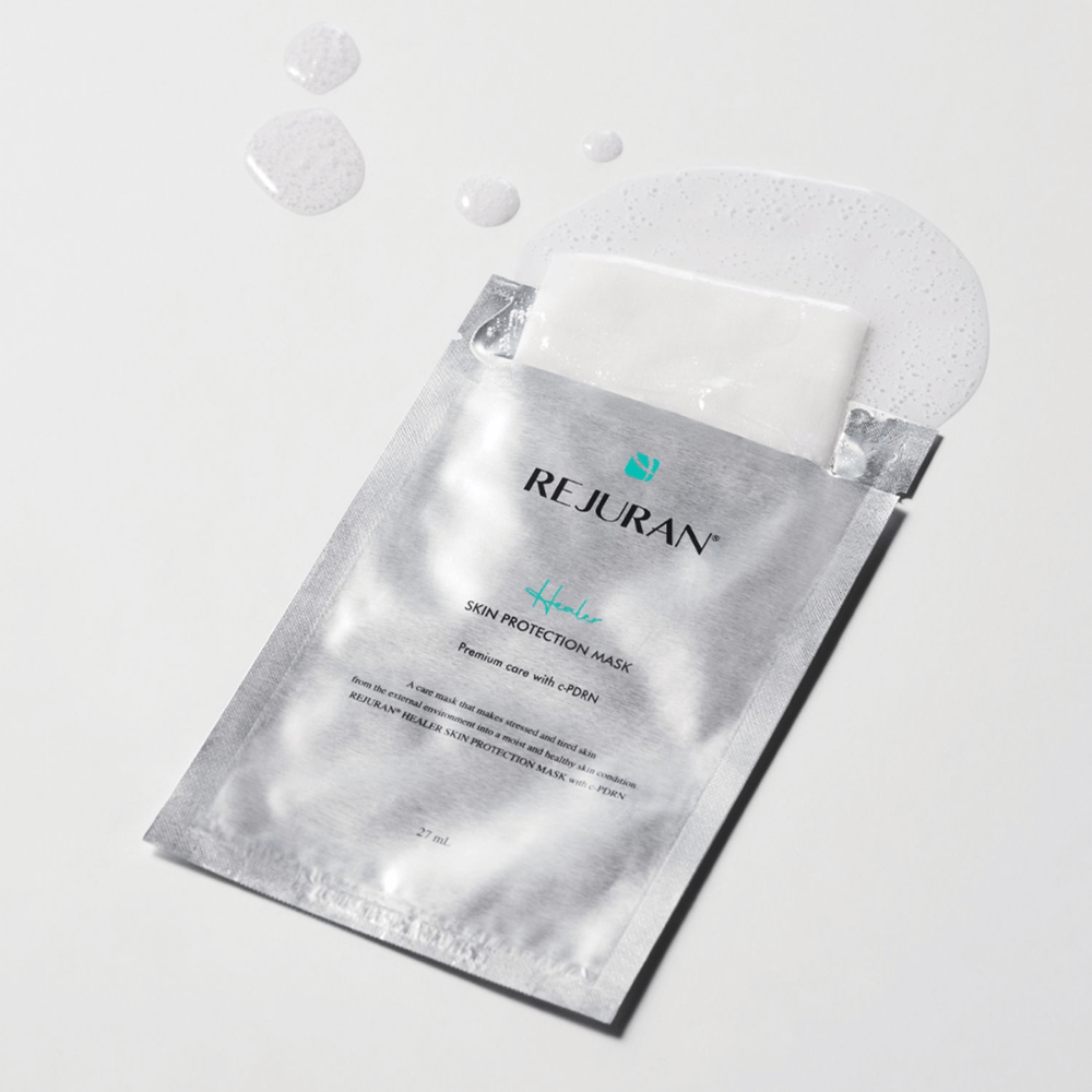 REJURAN Skin Protection Mask con c-PDRN – sheet mask idratante con siero nutriente per pelle secca e stressata.
