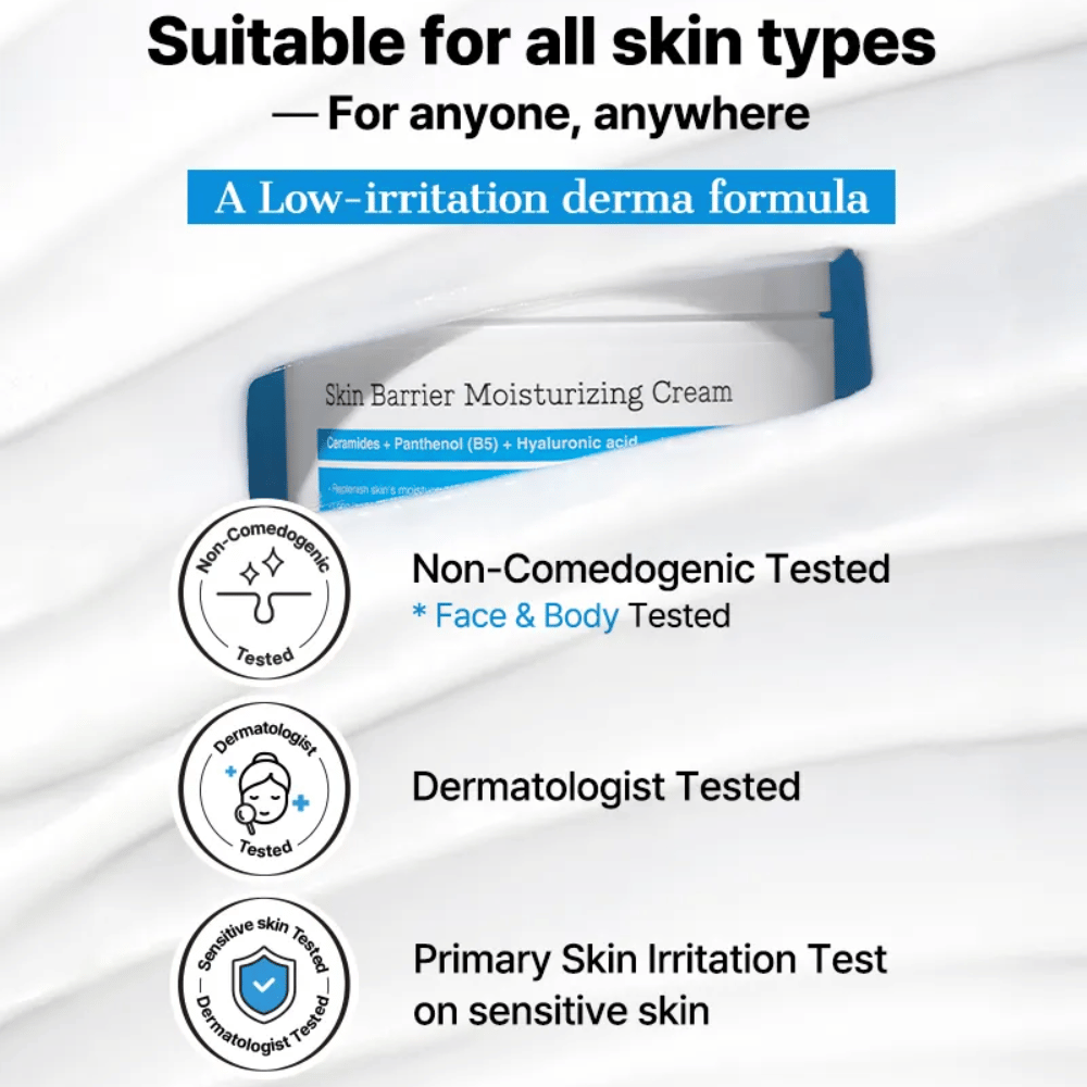 COSRX Skin Barrier Moisturizing Cream – formula testata dermatologicamente, non comedogenica per pelle sensibile.