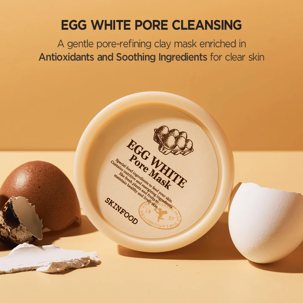 Il Egg White Pore Mask 120g di SKINFOOD è ideale per il miglioramento della pelle.