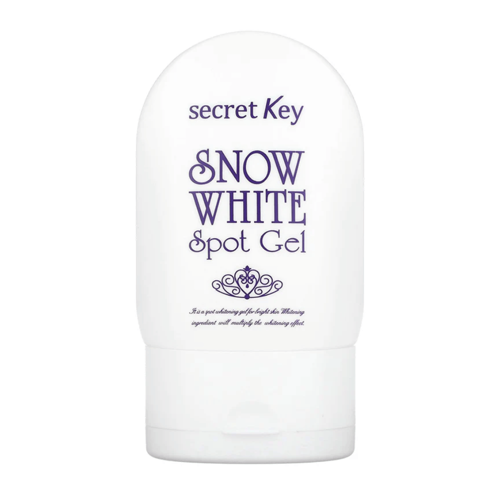 Produktbild på Secret Key Snow White Spot Gel i vit förpackning med lila text.