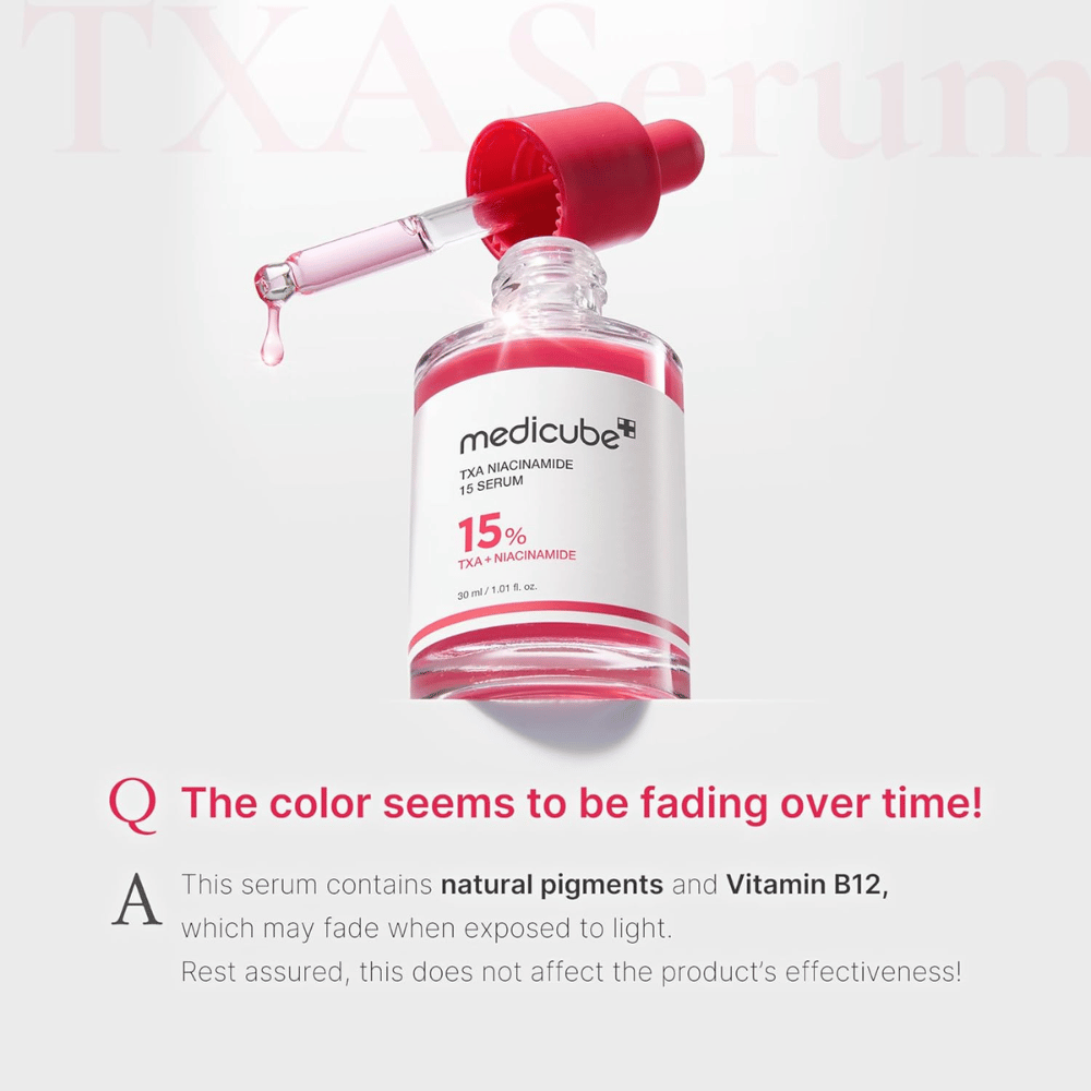 1. Medicube TXA Niacinamide 15 Serum 30 ml – siero con acido tranexamico e niacinamide il cui colore può sbiadire a causa dell'esposizione alla luce