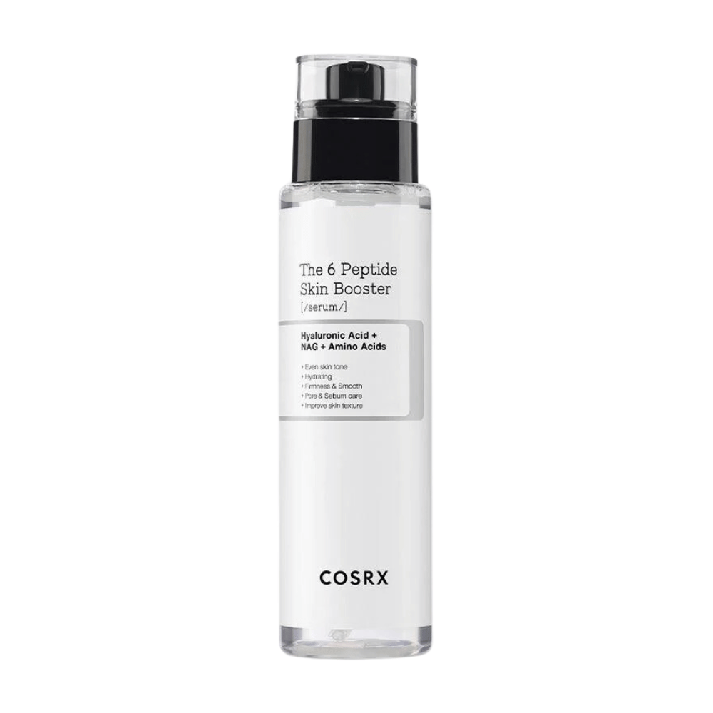 Flacone di siero per la cura della pelle "The 6 Peptide Skin Booster" con acido ialuronico e amminoacidi da COSRX.
