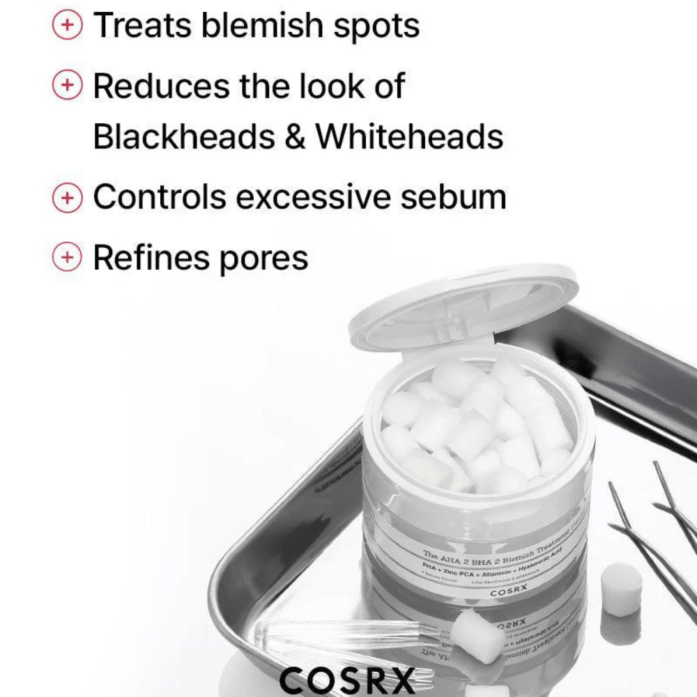 COSRX AHA 2 BHA 2 Blemish Treatment è efficace per trattare i brufoli, ridurre la visibilità dei punti neri e dei punti bianchi, controllare l'eccesso di sebo e affinare i pori. Perfetto per una pelle più chiara.