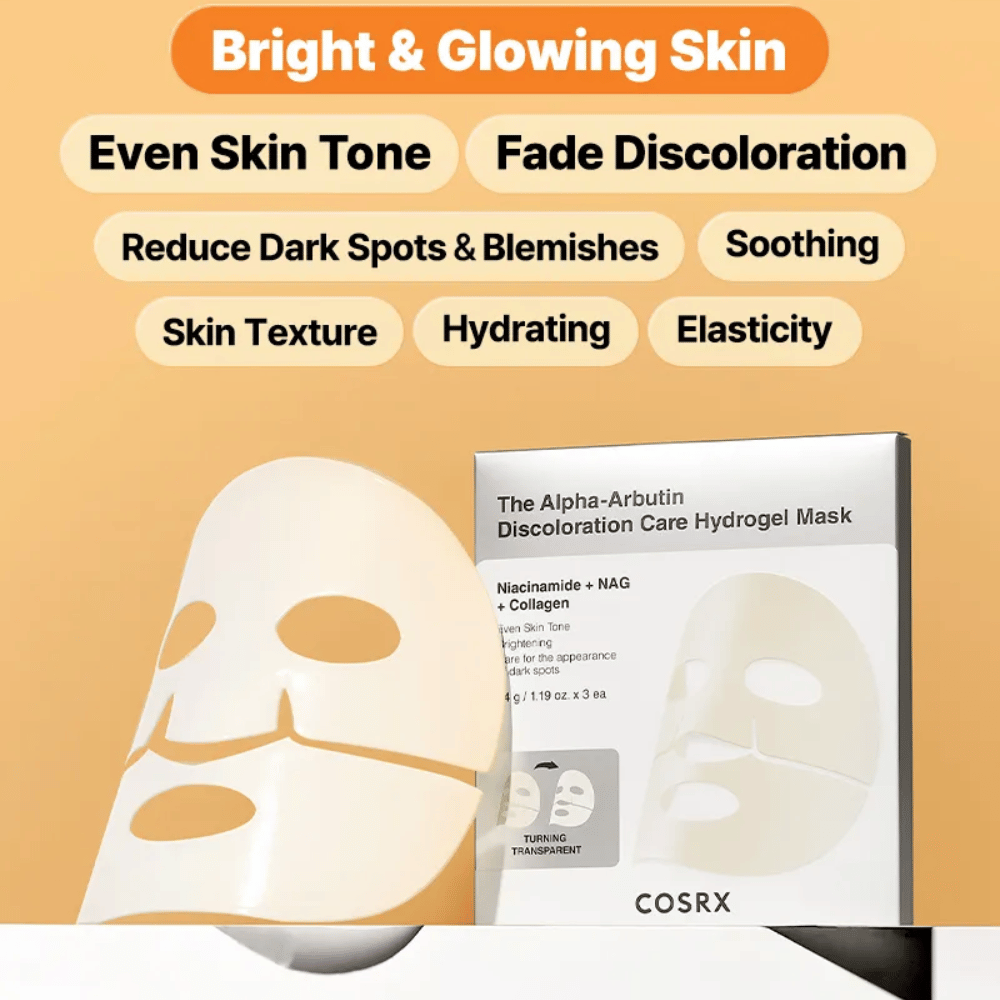 COSRX Alpha-Arbutin Hydrogel Mask – sheet mask che dona luminosità, uniforma il tono della pelle, riduce le macchie scure e migliora l'elasticità della pelle.