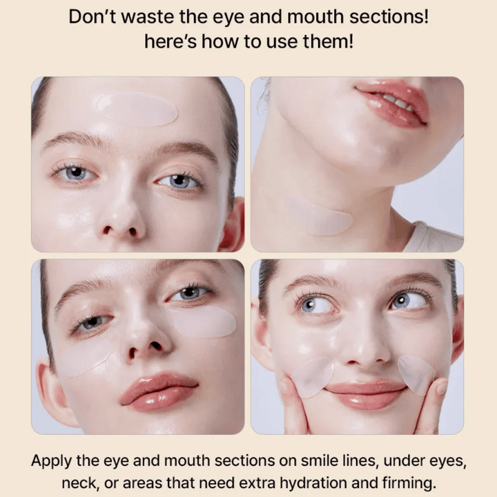 Utilizzo di COSRX Alpha-Arbutin Hydrogel Mask intorno agli occhi e alla bocca – sheet mask multifunzionale che fornisce idratazione extra e compattezza dove la pelle ne ha più bisogno.