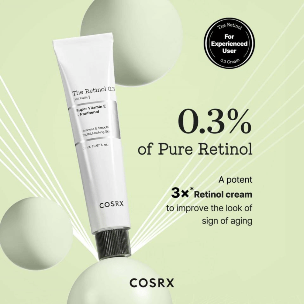 COSRX The Retinol 0.3 Cream contiene lo 0,3% di retinolo puro per migliorare efficacemente la compattezza della pelle e levigare le linee sottili. Arricchito con super vitamina E e pantenolo, fornisce idratazione e nutrimento alla pelle. Ideale per utenti esperti, questa è una potente crema che combatte i segni dell'invecchiamento e dona una luminosità giovanile.