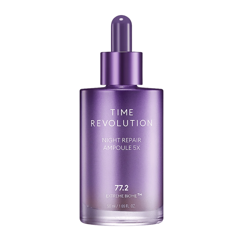 5. MISSHA Time Revolution Night Repair Ampoule 5X 50 ml – ampolla notte concentrata in flacone di vetro viola con pipetta