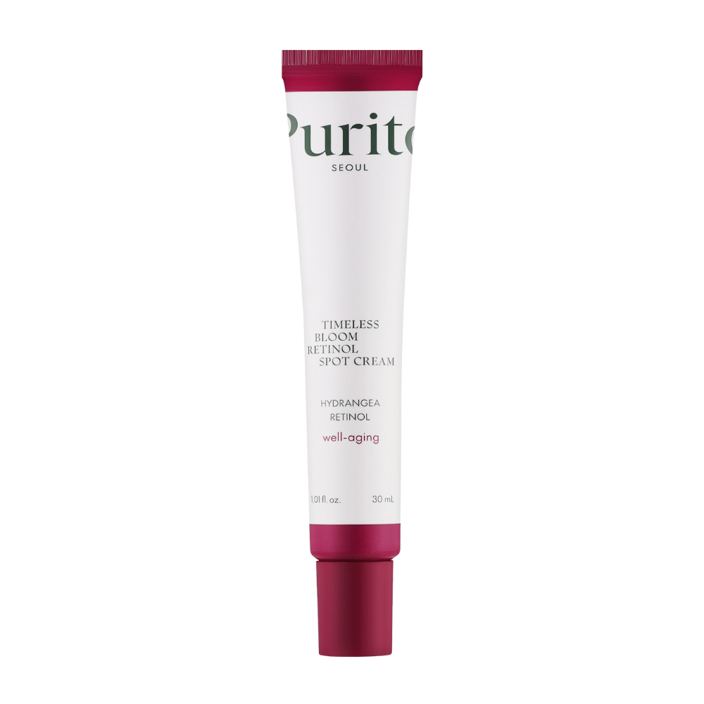 Purito Timeless Bloom Retinol Spot Cream è una crema anti-età efficace arricchita con retinolo ed estratto di ortensia. Riduce le linee sottili, migliora la compattezza della pelle e promuove un tono della pelle uniforme. Perfetta per la cura mirata e il benessere della pelle.