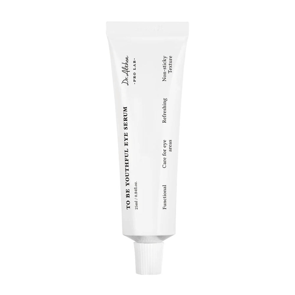 Immagine di Dr. Altheas "To Be Youthful Eye Serum" in un tubetto bianco. Il prodotto è destinato a prendersi cura della zona occhi con una consistenza non appiccicosa e rinfrescante. Contiene ingredienti che riducono e prevengono le rughe e le linee sottili intorno agli occhi.