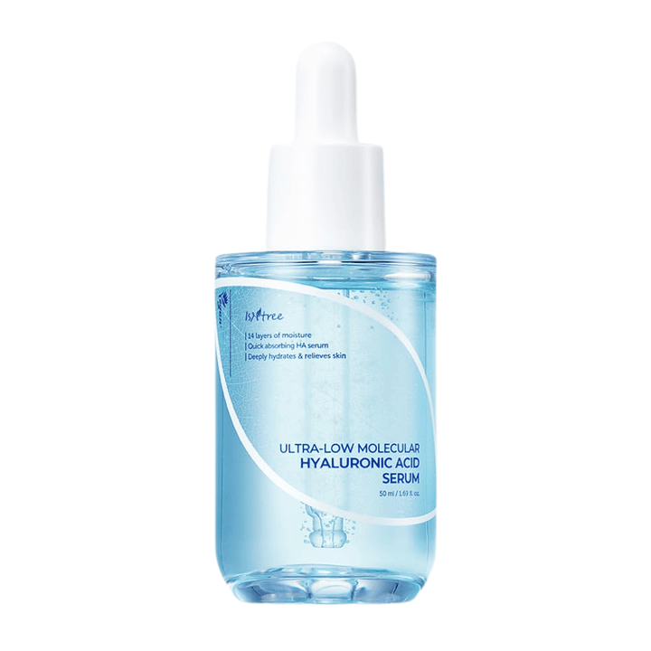 Isntree Ultra-Low Molecular Hyaluronic Acid Serum 50 ml, siero viso a rapido assorbimento con acido ialuronico a bassissima molecolare per un'idratazione intensa e profonda.