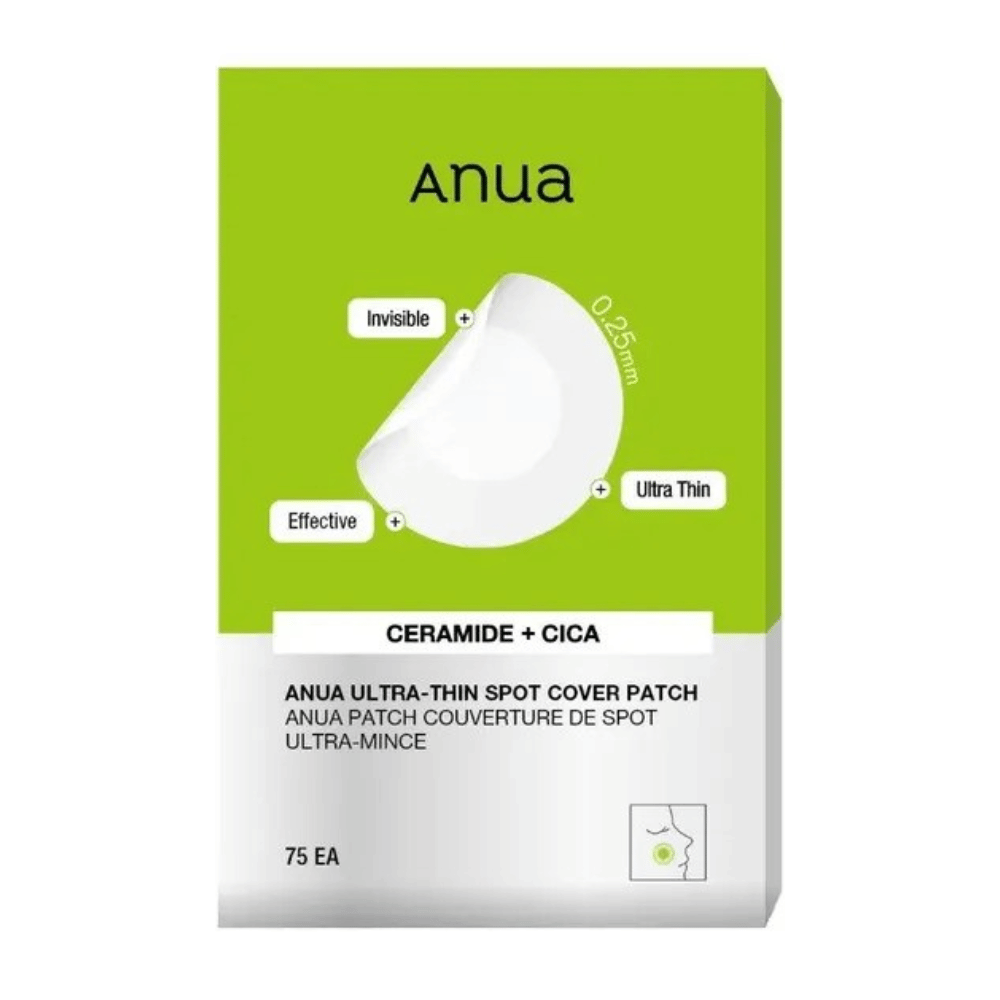 Anua Ultra-Thin Spot Cover Patch è un trattamento per macchie ultra sottile e invisibile con ceramidi e Cica. Efficace per calmare la pelle irritata e proteggere dall'inquinamento. Perfetto per un uso discreto giorno e notte!
