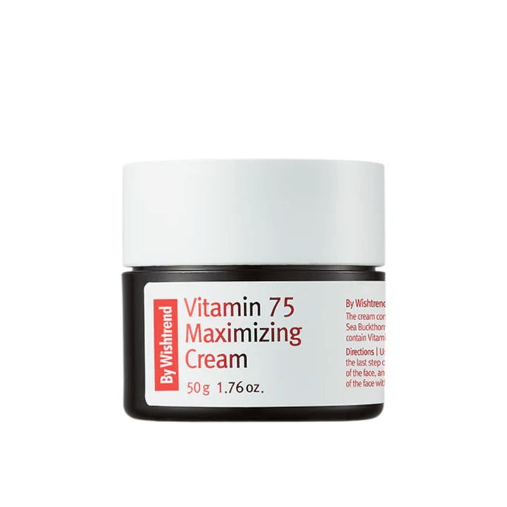 By Wishtrend Vitamin 75 Maximizing Cream consistenza in crema in barattolo che si assorbe rapidamente e idrata la pelle senza risultare pesante.