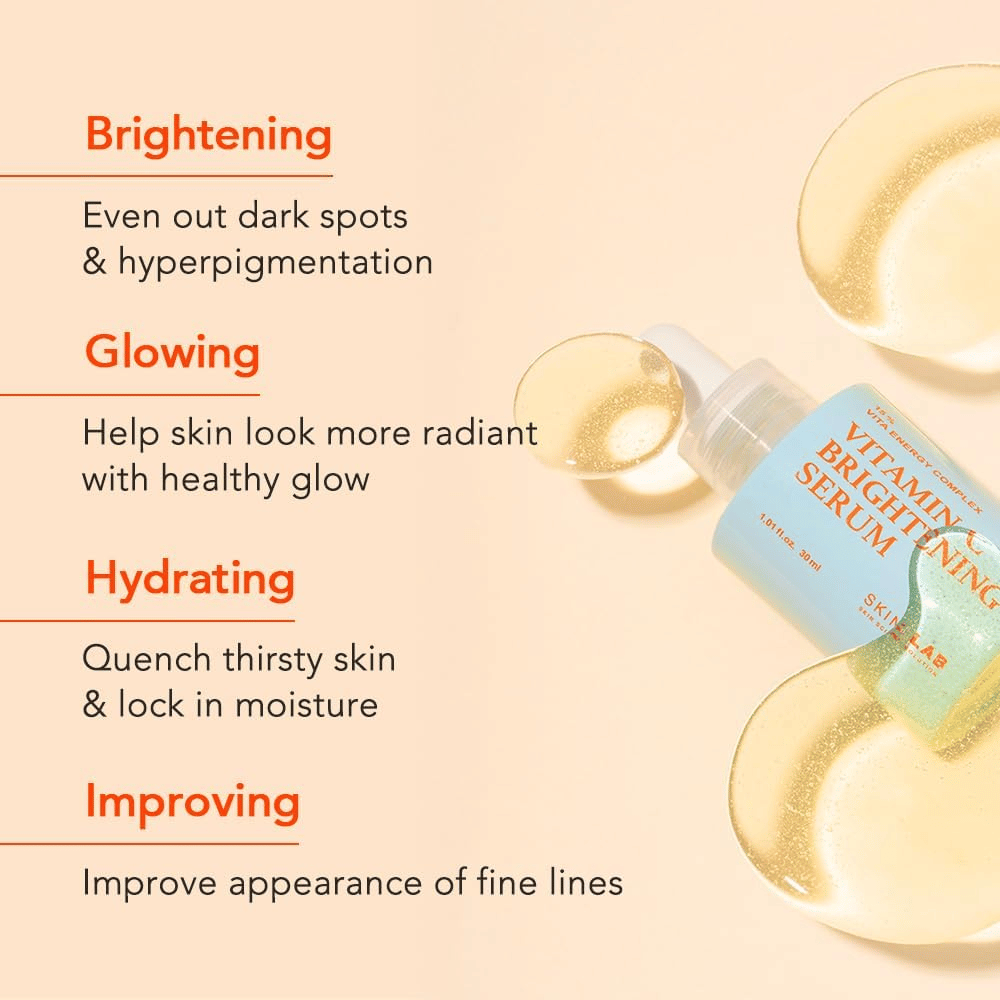 Skin&Lab Vitamin C Brightening Serum migliora il tono e la struttura della pelle riducendo le macchie scure e l'iperpigmentazione. Idrata, dona una luminosità sana e migliora l'elasticità della pelle. Perfetto per dare alla pelle un aspetto radioso e uniforme.