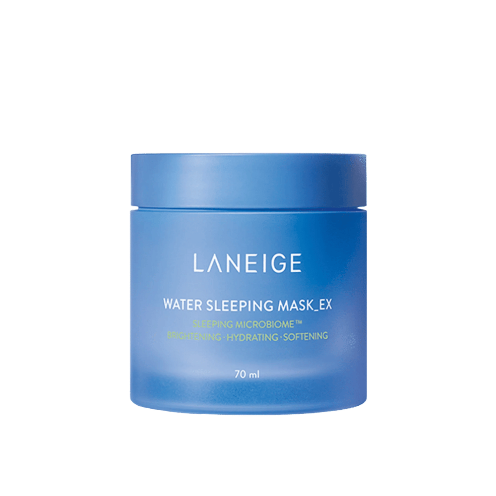 LANEIGE Water Sleeping Mask_EX in un barattolo blu con testo bianco e verde, isolato su sfondo bianco.