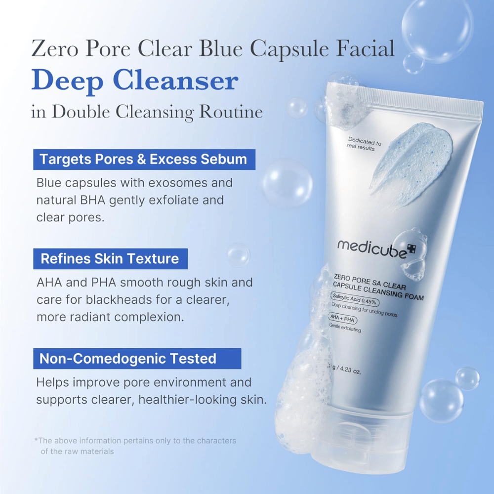 Medicube Zero Pore SA Clear Capsule Cleansing Foam – detergente profondo detergente viso che bilancia il sebo e migliora la struttura della pelle.