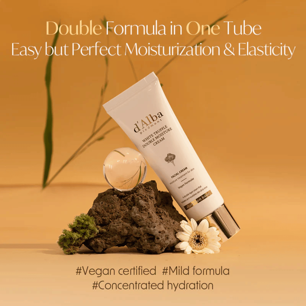 d'Alba White Truffle Double Moisture Cream è una crema idratante certificata vegana con doppia formula, progettata per fornire idratazione ottimale ed elasticità. La formula delicata è perfetta per mantenere l'equilibrio naturale della pelle e offrire un'idratazione intensa e concentrata.