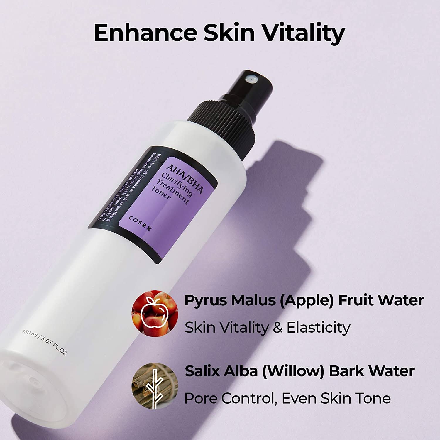 Una bottiglia COSRX AHA/BHA Clarifying Treatment Toner 150ml mirata ai punti neri.