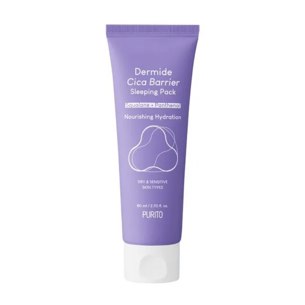PURITO Dermide Cica Barrier Sleeping Pack 80ml per pelle sensibile idratata.